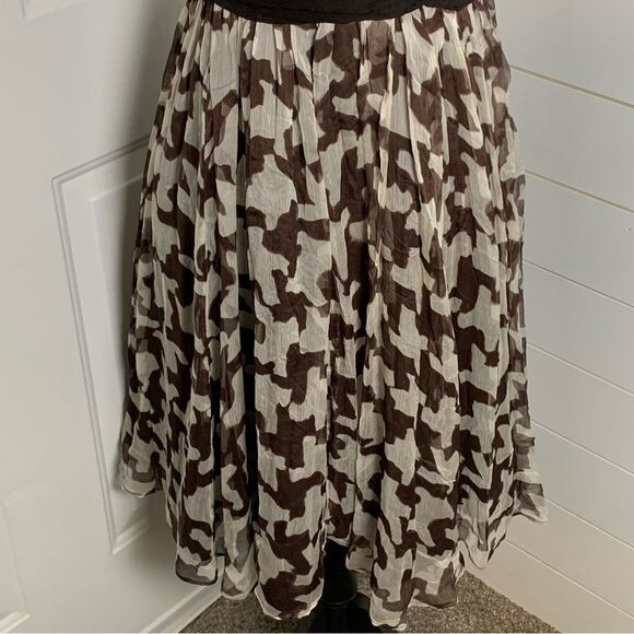 ZARA Brown Houndstooth Silk Chiffon Roll Neck Belt Sleeveless Cocktail Dress, S - Picture 6 of 11